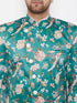 Vastramay Men's Multicolor Base Blue Silk Blend Sherwani With Kurta Pyjama Set